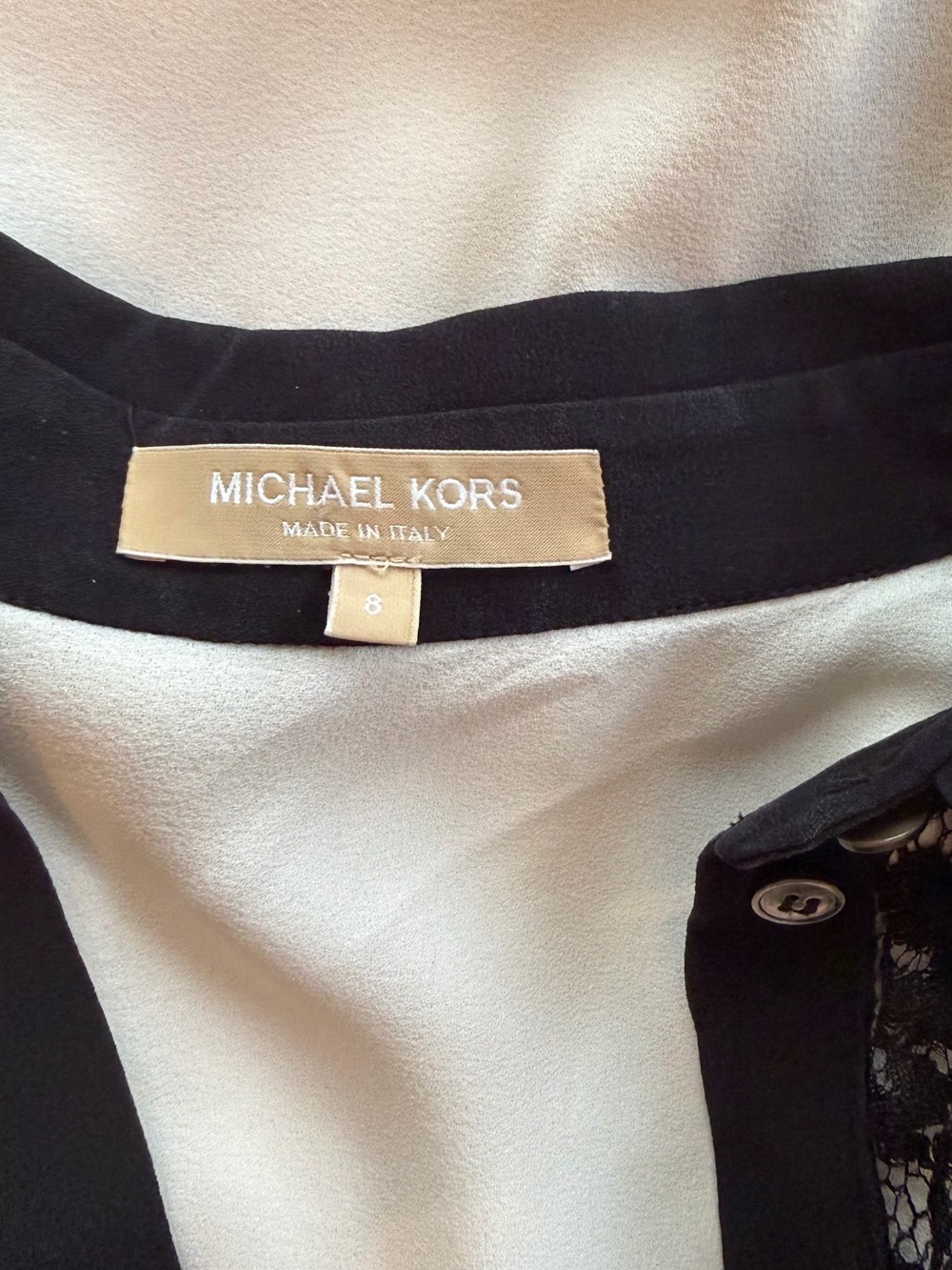 Michael Kors Cream Blouse with Black Lace Yoke - Picture 5 of 6